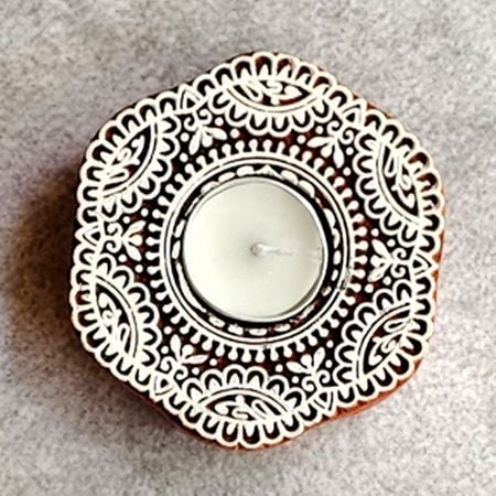 Handcrafted Wooden Floral T Light Decor Piece